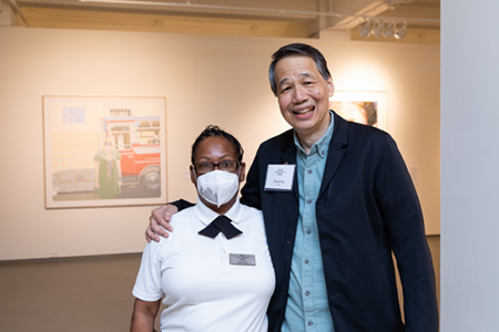Artist Doug Eng and Chief of Security Sheri Verile at MOCA Jacksonville's opening for Nature of Structure | Structure of Nature