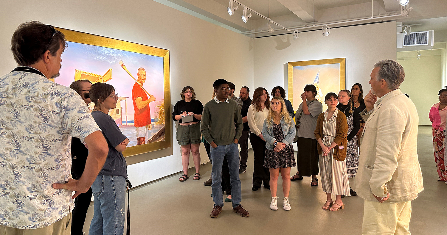 Artist Bo Bartlett giving a tour of his exhibition to UNF students and staff