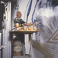 James Rosenquist working on Through the Eye of the Needle to the Anvil