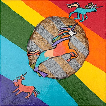 a rainbow with unicorns artwork
