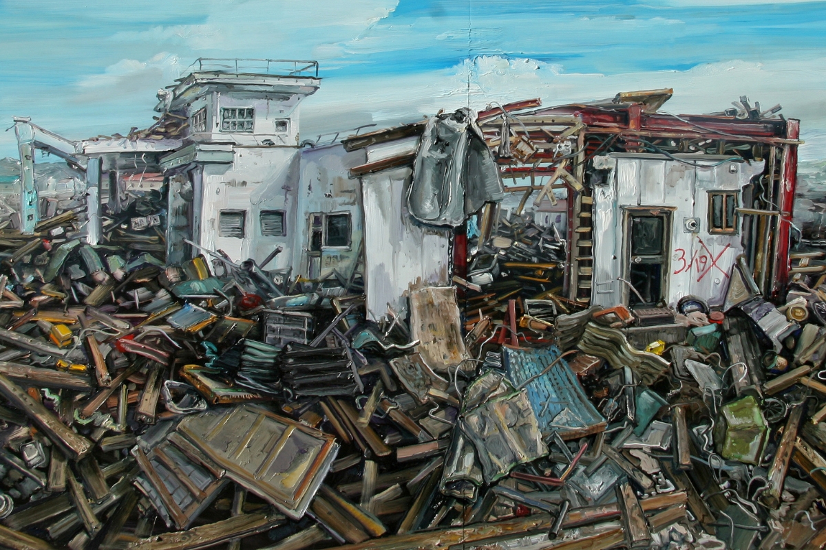 Painting by Amer Kobaslija titled 3/19 X, Kesennuma Port II