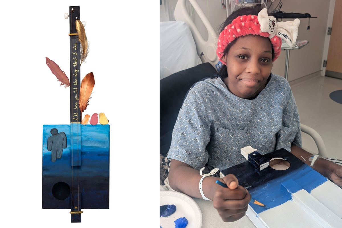 Art with a Heart patient Ariana with her work