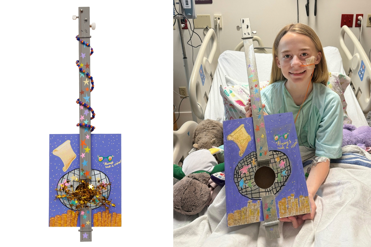 Art with a Heart patient Lela with her work 