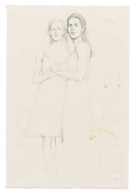 pencil drawing study by Bo Bartlett of two women