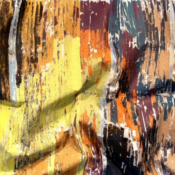Detail of artwork by Kenny Nguyen titled Topography of Memory featuring hand cut silk fabric and acrylic paint