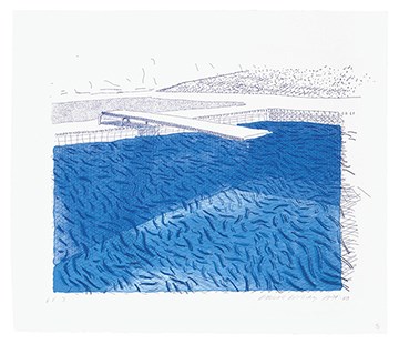 Lithograph of Water Made of Lines, Crayon and Two Blue Washes Without Green Wash by David Hockney