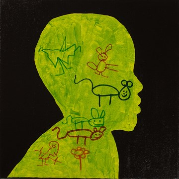 lime green with animals in the outline of a boy