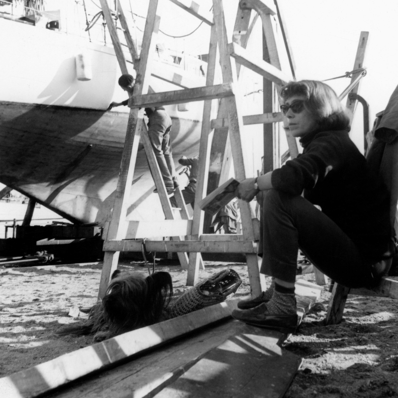 Joan Mitchell and one of her Skye terriers, ca. 1963. 