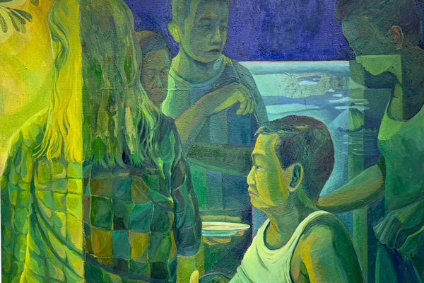 Painting by MJ Torrecampo of the artist’s father with figures