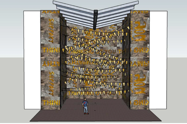 Rendering of Great Greetings installation in MOCA's Atrium 