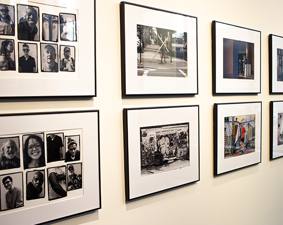 wall of framed photography