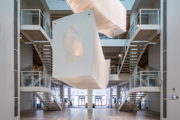 artwork by Angela of Glajcar featuring an oversized hanging form made from cream colored paper