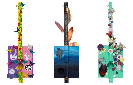 three guitars painted by pediatric patients click for more information about this exhibition