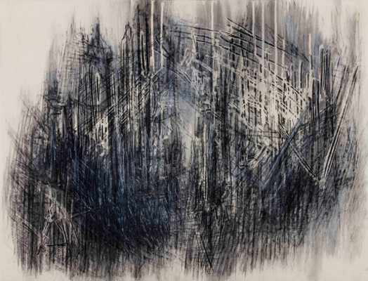 Abstract conté and charcoal work on paper by Diana Al Hadid.