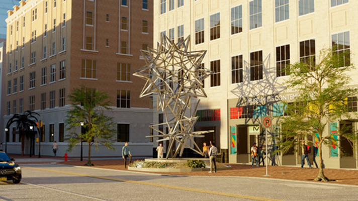 Rendering of 'Jacksonville Stacked Stars' in front of MOCA Jacksonville