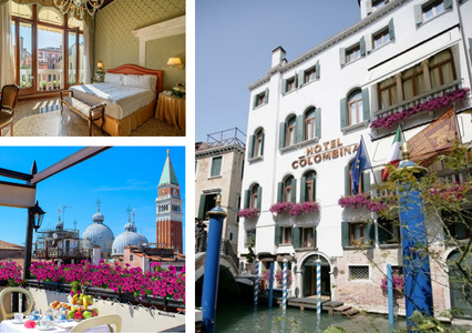 Three images of the Hotel Colombina in Venice 