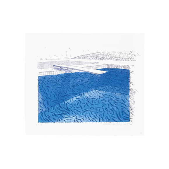 Lithograph of Water Made of Lines, Crayon and Two Blue Washes Without Green Wash by David Hockney